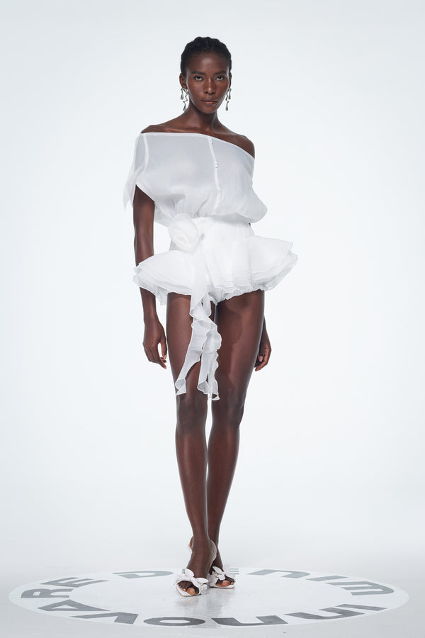 Brixton | Women's Off-Shoulder Ruffle Flower Mini Cocktail Dress