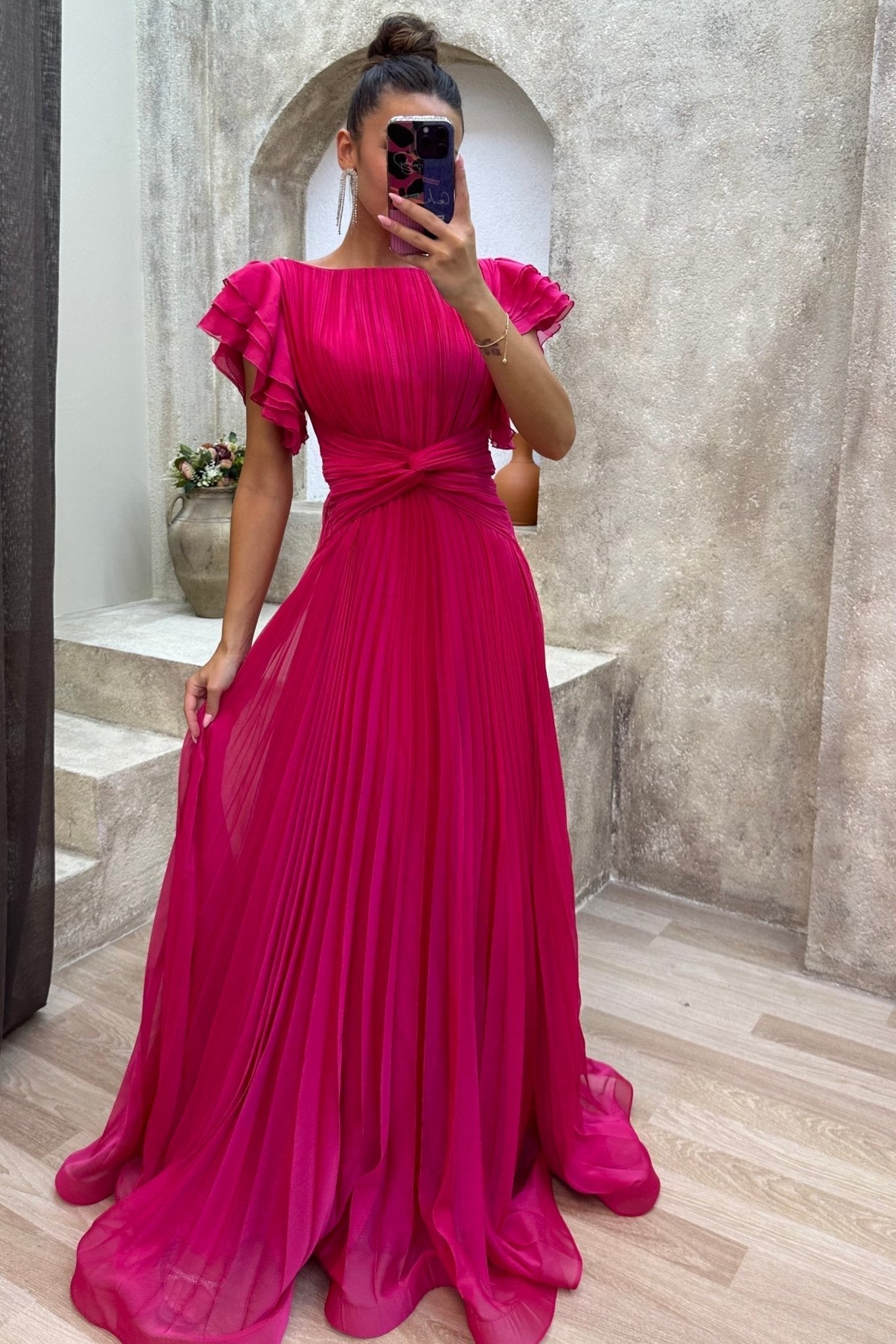 Calista | Women's Pleated Maxi Wedding Guest Dress