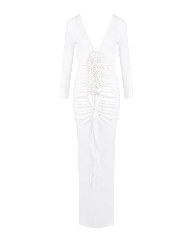Paulina | Women's Long Sleeve V-Neck Bodycon Maxi Dress