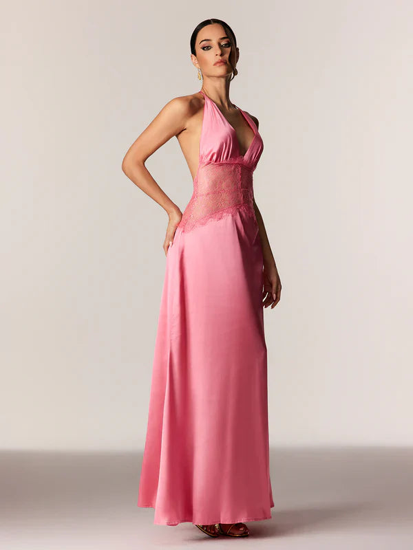 Selene | Women's Lace Plunge Backless Maxi Dress