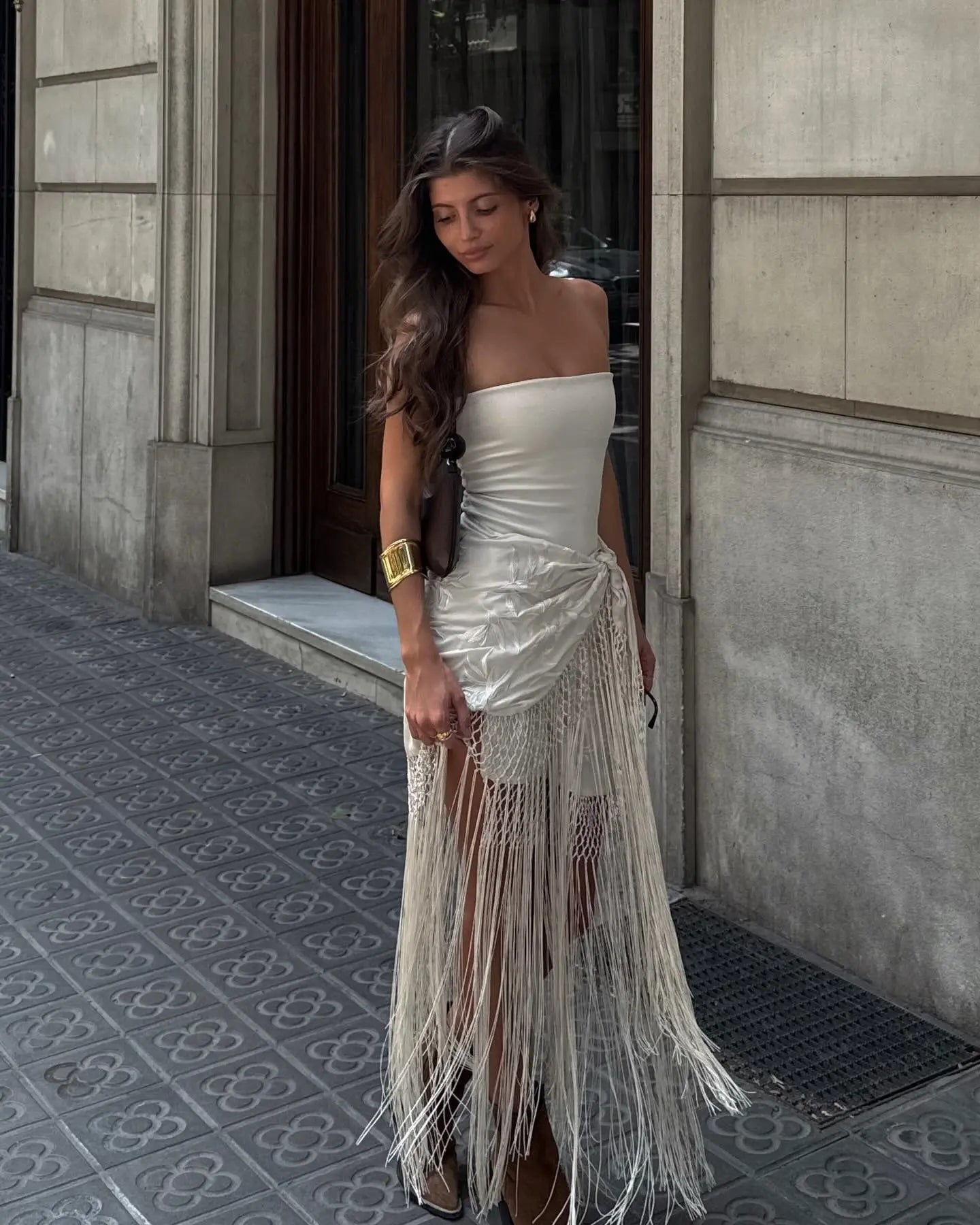 Zariah | Women's Wrap Silhouette Embroidery Fringe Skirt