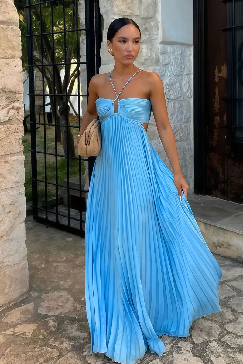 Luella | Women's Halter Pleated Maxi Prom Dress