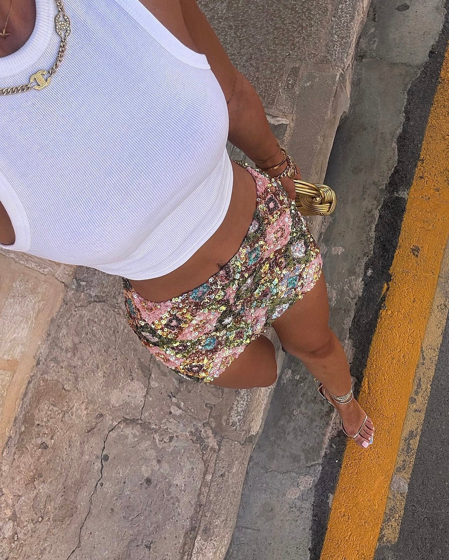 Brielle | Women's Beaded Embellished Floral Sequin Mini Skirt