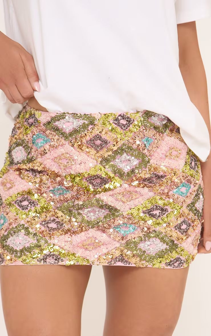 Brielle | Women's Beaded Embellished Floral Sequin Mini Skirt