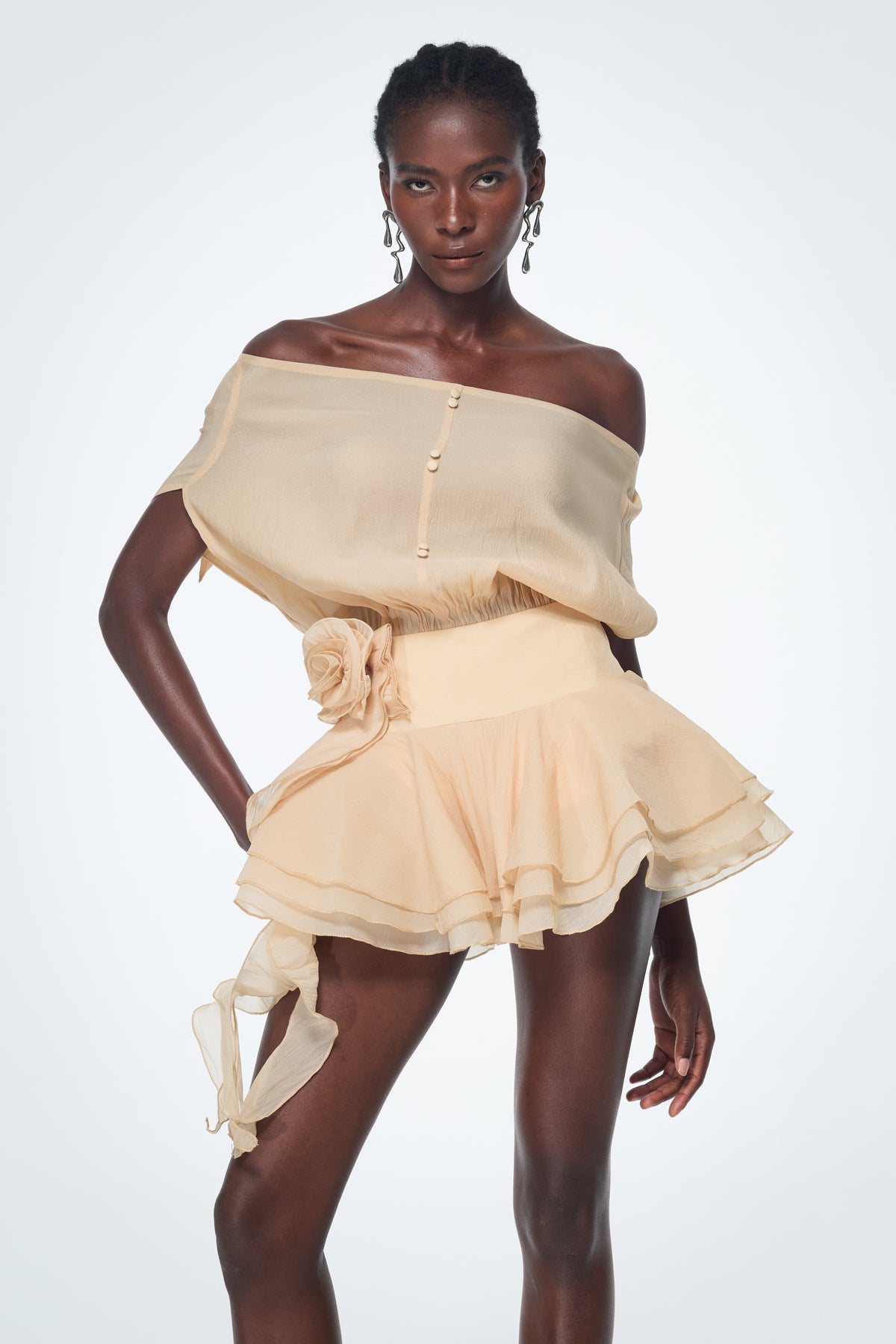 Brixton | Women's Off-Shoulder Ruffle Flower Mini Cocktail Dress