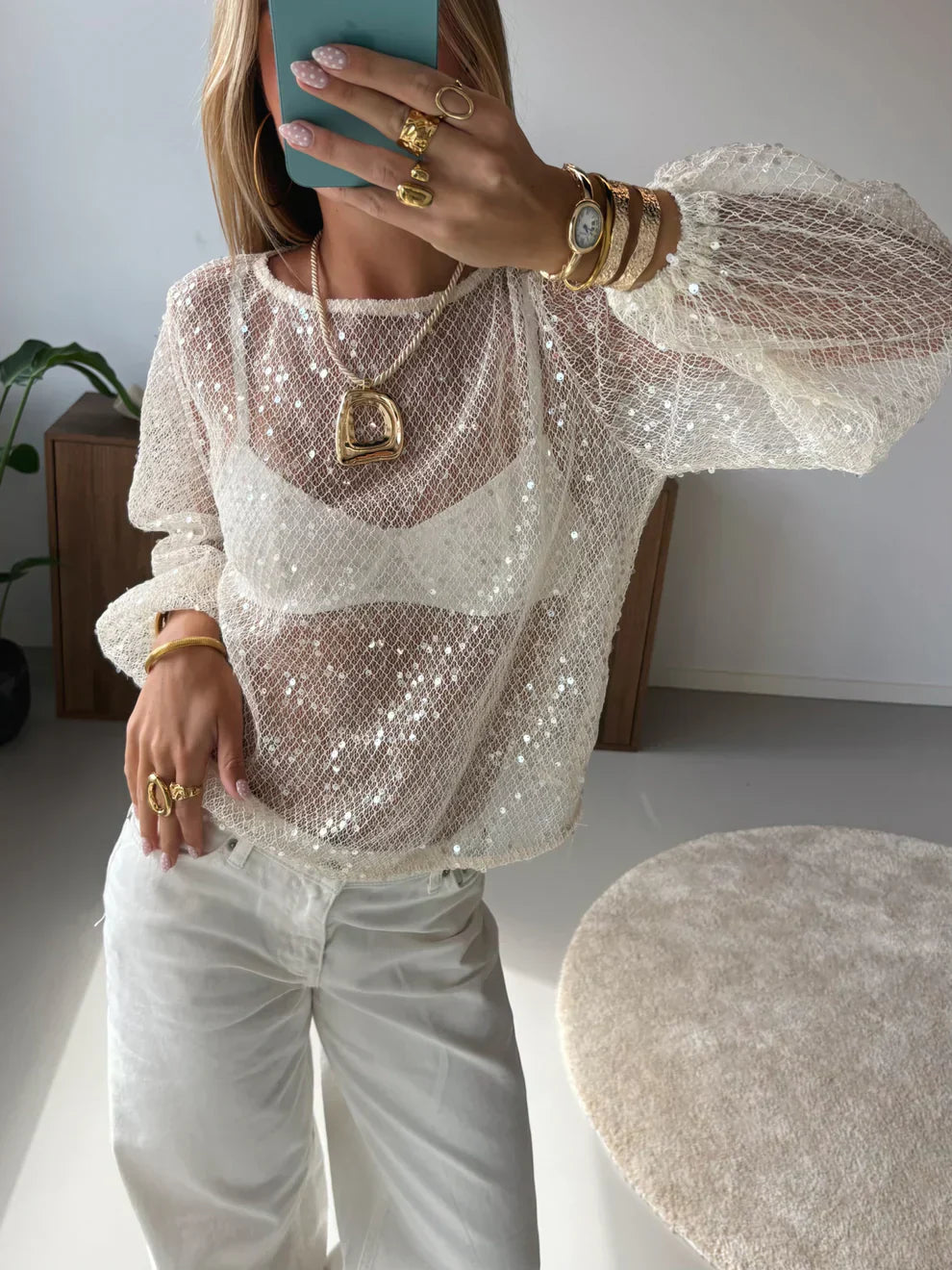 Monica | Haut femme en maille sequins col rond
