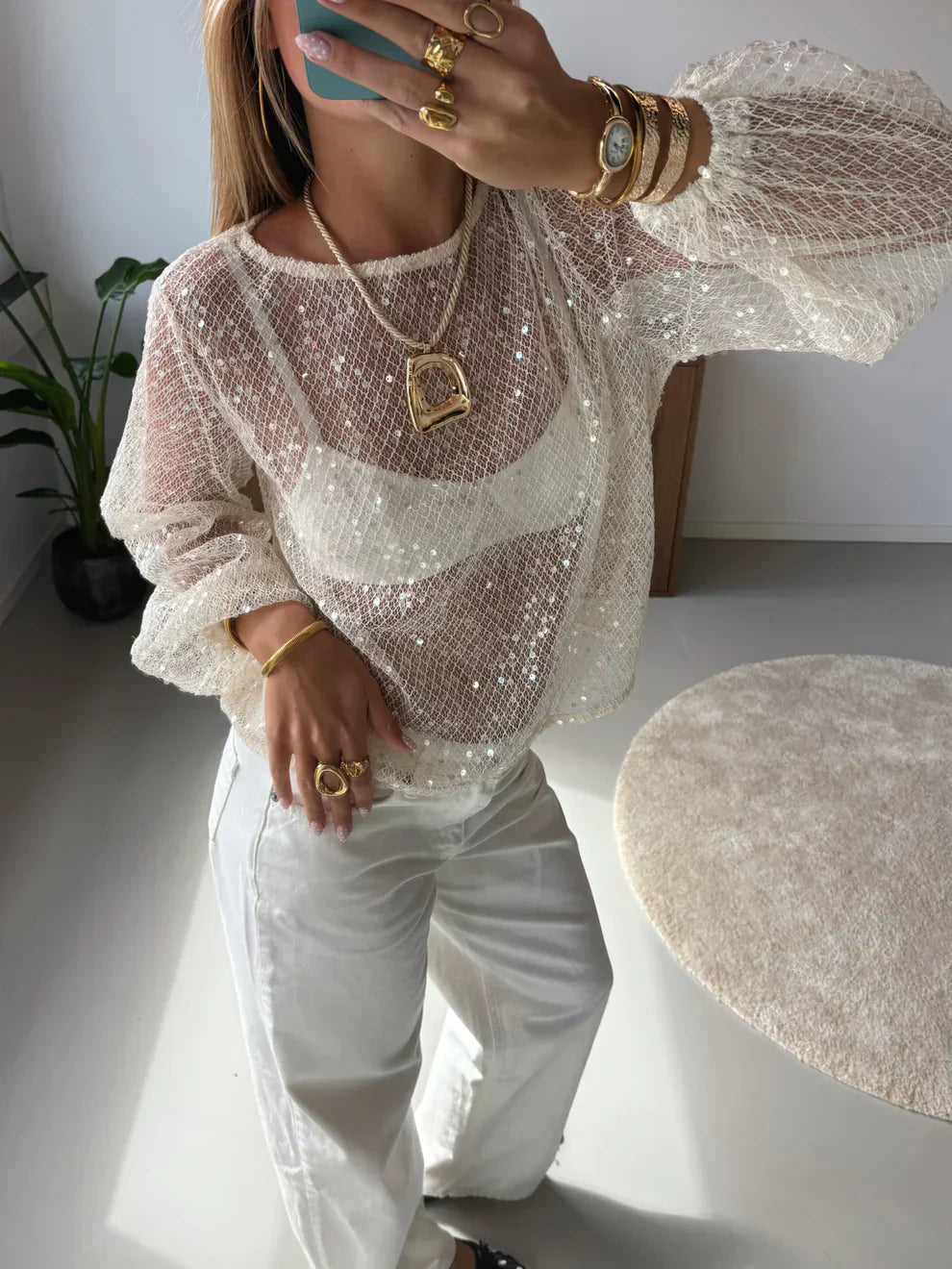 Monica | Haut femme en maille sequins col rond