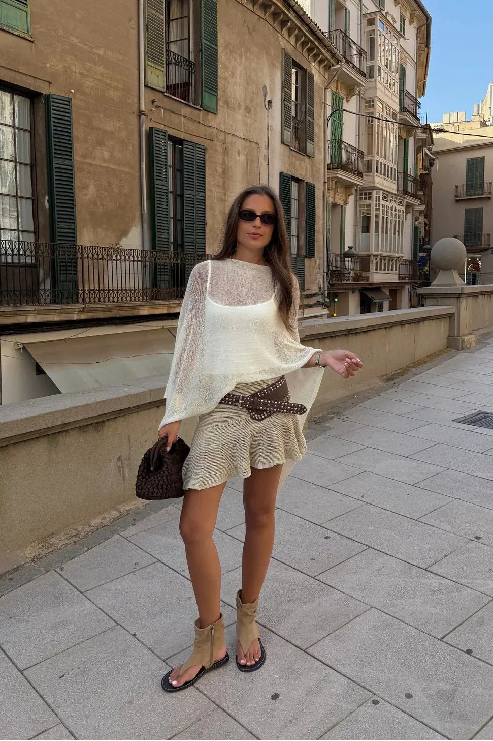 Haut court cache-maillot Palmer | Femme | Col Bardot en tricot ajouré
