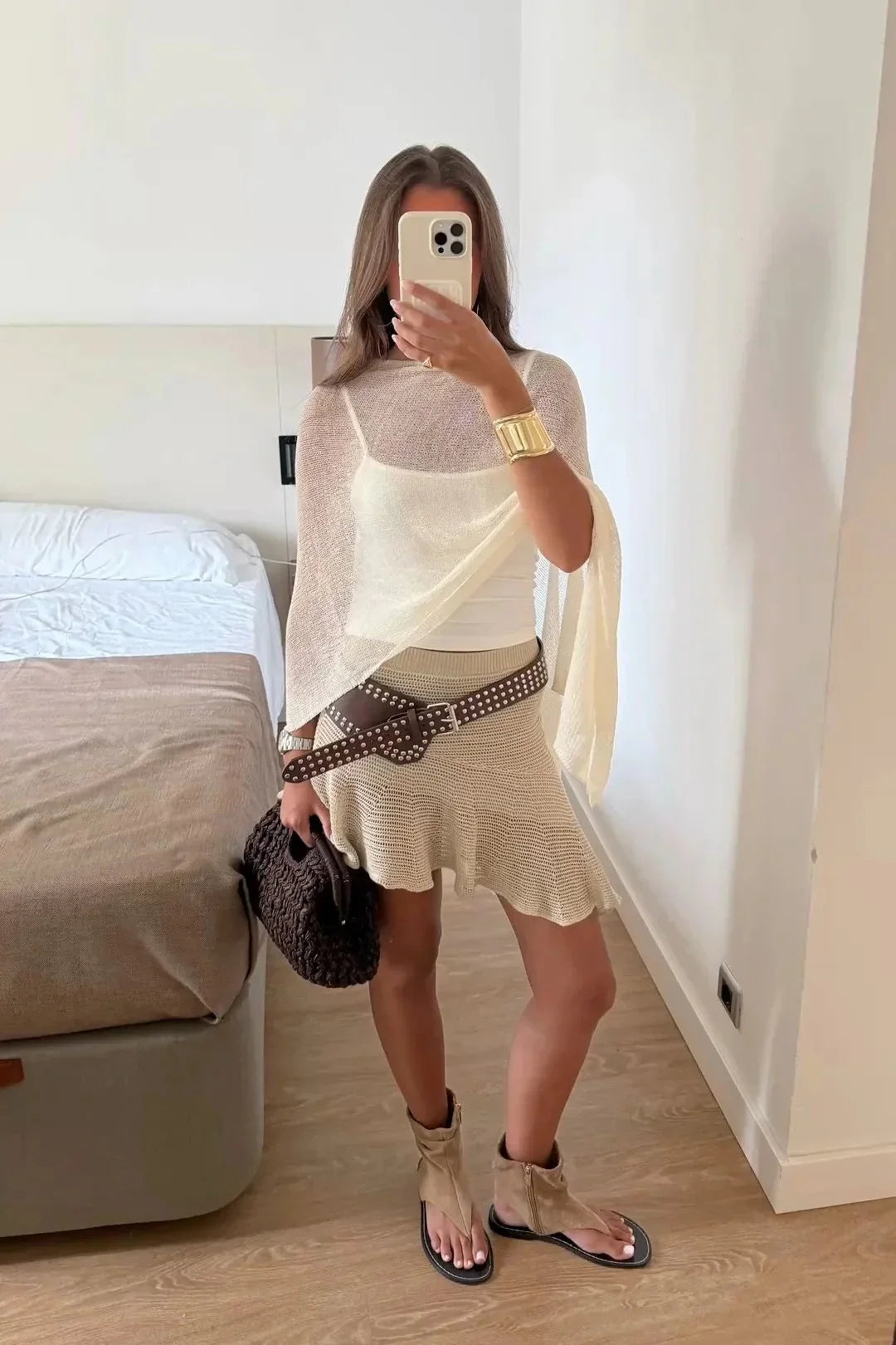 Haut court cache-maillot Palmer | Femme | Col Bardot en tricot ajouré