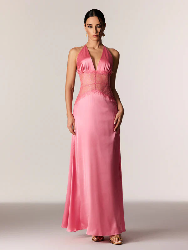 Selene | Women's Lace Plunge Backless Maxi Dress