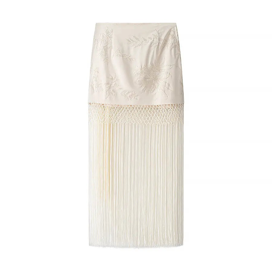 Zariah | Women's Wrap Silhouette Embroidery Fringe Skirt