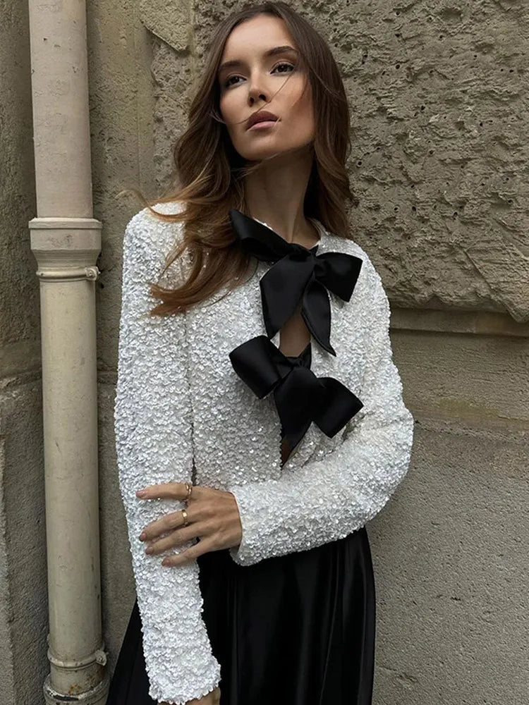 Bella | Women's Longsleeve Sequin Bow Party Top