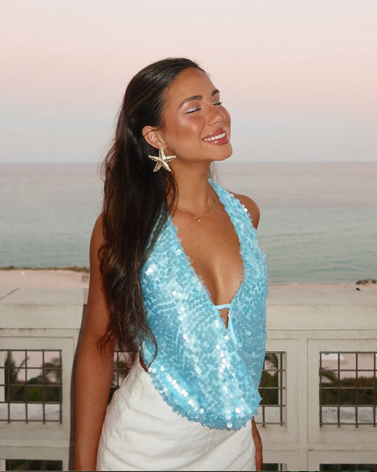 Faye | Haut de festival sans manches à sequins pour femme