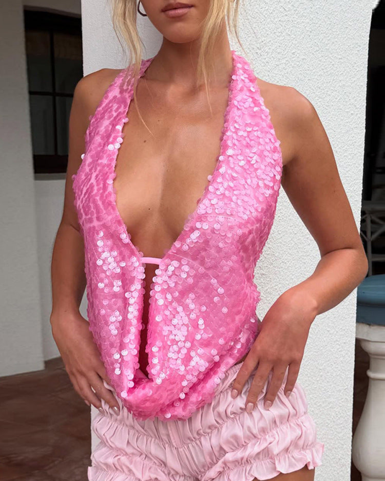 Faye | Haut de festival sans manches à sequins pour femme